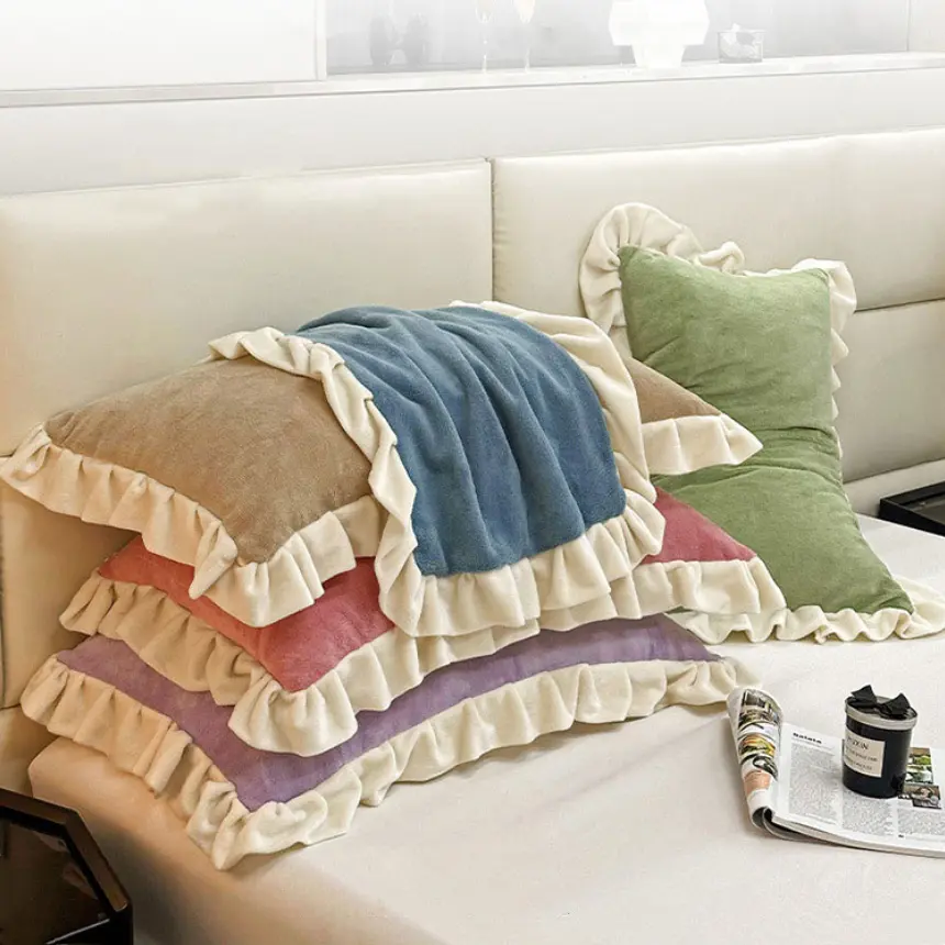 2pcs Single Pillowcase Soft Warm Autumn/Winter Crystal Velvet Flannel/Fleece Pillow Cover Solid Coffee Camel 48*74cm No Filling