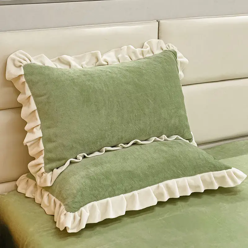 2pcs Single Pillowcase Soft Warm Autumn/Winter Crystal Velvet Flannel/Fleece Pillow Cover Solid Coffee Camel 48*74cm No Filling
