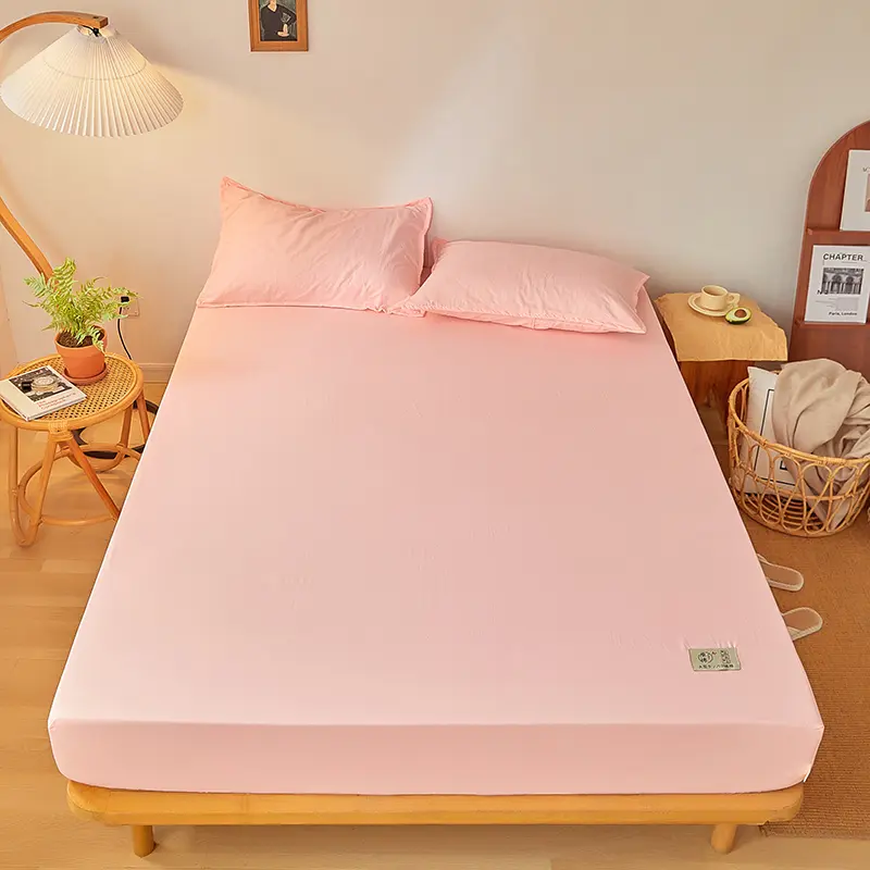 100% Cotton Fitted Sheet with Elastic Bands Solid Color Non Slip Durable Mattress Covers for Double King Queen Bed 120/150/220cm