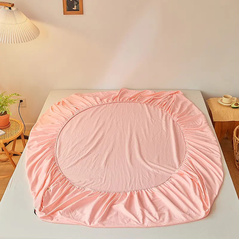 100% Cotton Fitted Sheet with Elastic Bands Solid Color Non Slip Durable Mattress Covers for Double King Queen Bed 120/150/220cm