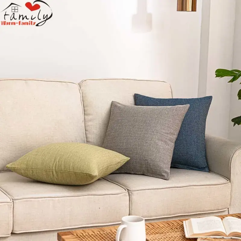 Pillow Case Home Decoration Salon Cushion Cover Solid Pillowcase with Zipper Cotton Linen for Sofa Car Chair 45x45 40X40