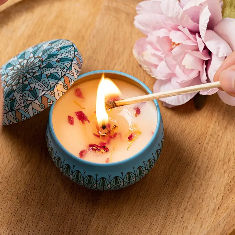 4Pcs/Box Scented Long Lasting Smokeless Fragrance Candle Jar Soy Candles Crystal Stone Dried Flower Couples Romantic Home Decor