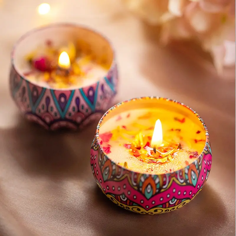 4Pcs/Box Scented Long Lasting Smokeless Fragrance Candle Jar Soy Candles Crystal Stone Dried Flower Couples Romantic Home Decor