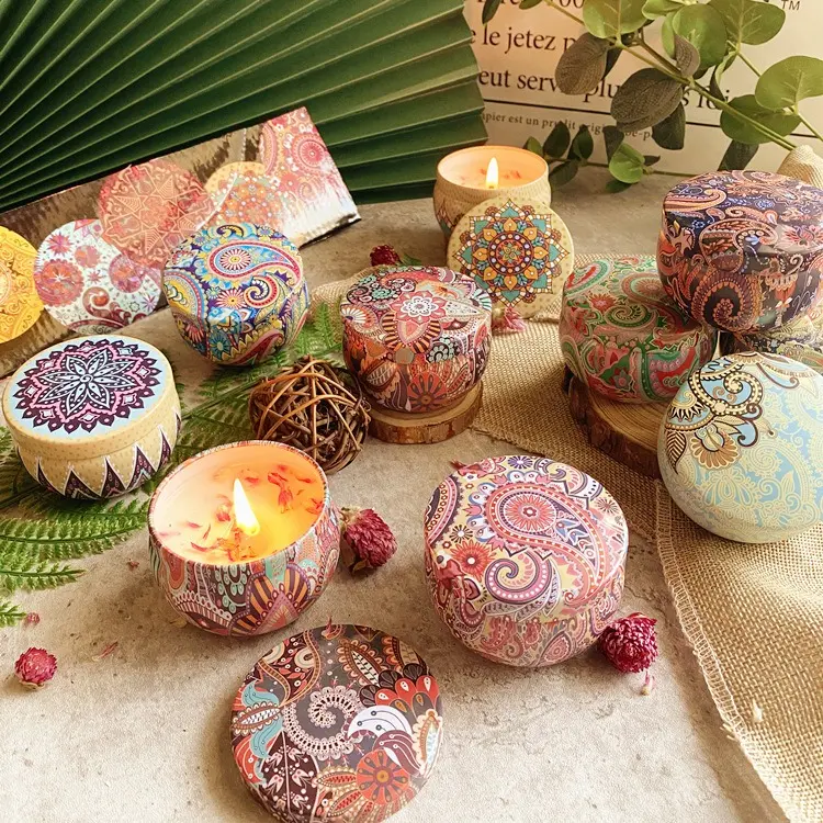 4Pcs/Box Scented Long Lasting Smokeless Fragrance Candle Jar Soy Candles Crystal Stone Dried Flower Couples Romantic Home Decor