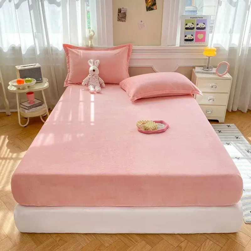 Soft Plush Warm Mattress Cover Winter Velvet Material Fitted Sheet Thickened Warm Bed Cover Mattress Protector Multiple Sizes
