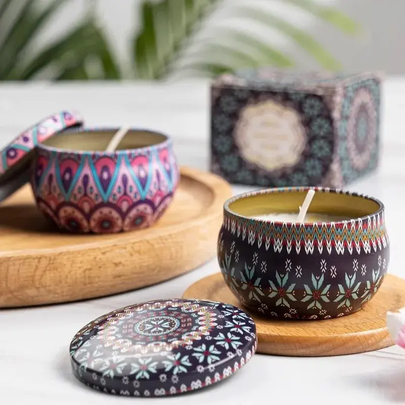 4Pcs/Box Scented Long Lasting Smokeless Fragrance Candle Jar Soy Candles Crystal Stone Dried Flower Couples Romantic Home Decor