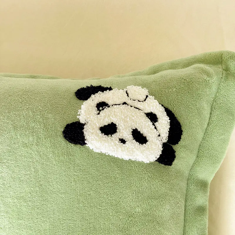 Quilted PANDA Embroidered Pillow Case 48x74cm Solid Color Soft Pillowcase Cover Decorative Home Thick Cushion Cover