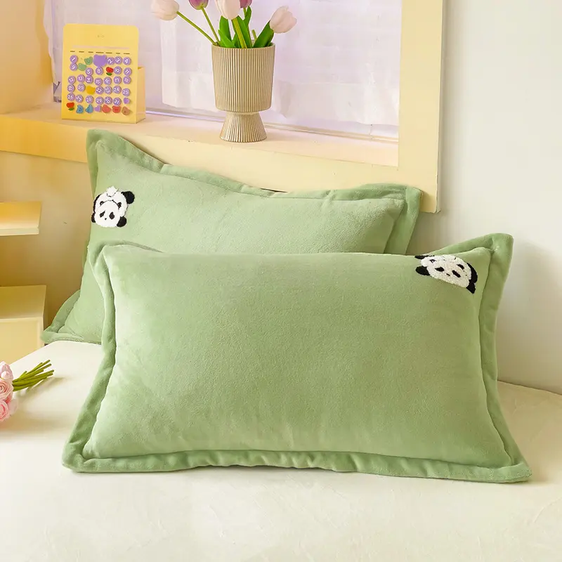Quilted PANDA Embroidered Pillow Case 48x74cm Solid Color Soft Pillowcase Cover Decorative Home Thick Cushion Cover