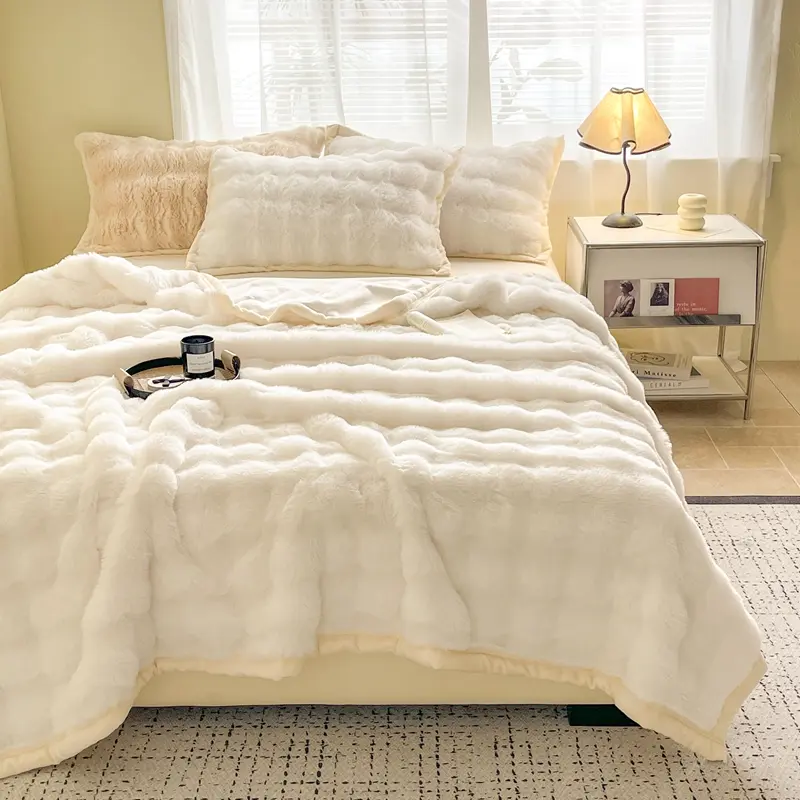 Flannel Rabbit Plush Blanket Office Nap Sofa Blanket Double-sided Cover Blanket Four Seasons Universal Air-conditioning Blanket