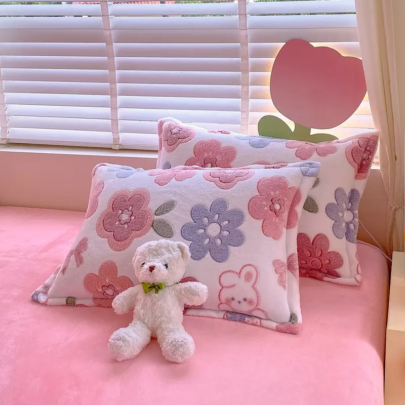 Multi-gauge Cartoon Printed Plush Pillowcase, Rectangular Sleeping Pillowcase, Warm Soft Flannel Pillowcase, Home Decor, Winter