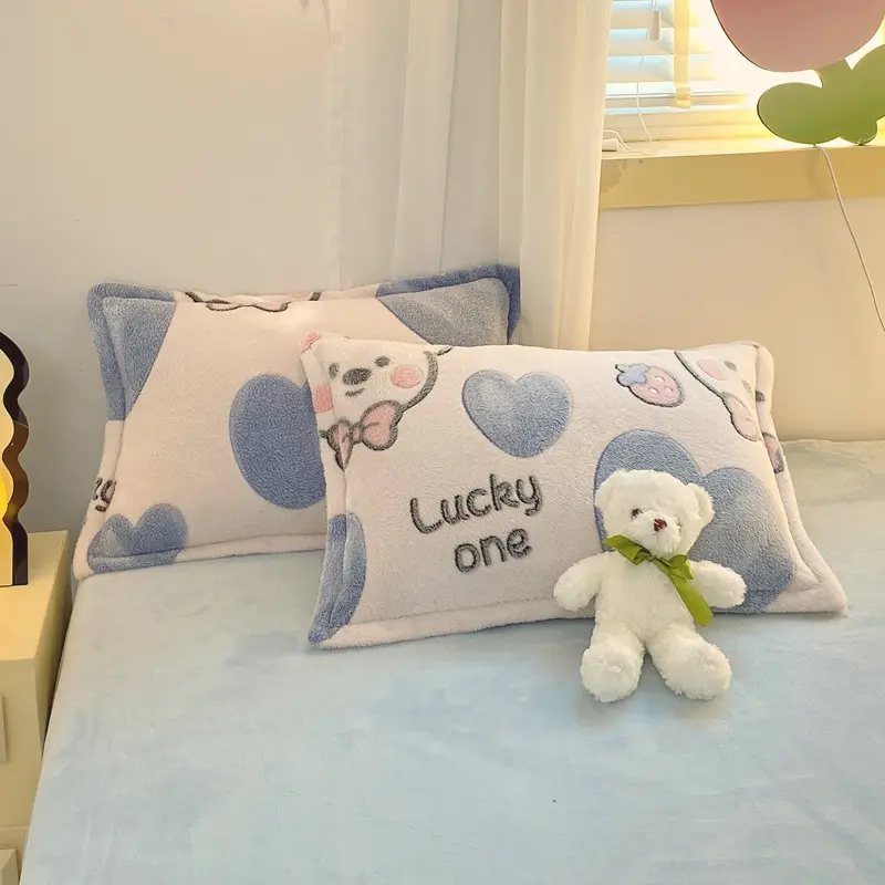 Multi-gauge Cartoon Printed Plush Pillowcase, Rectangular Sleeping Pillowcase, Warm Soft Flannel Pillowcase, Home Decor, Winter