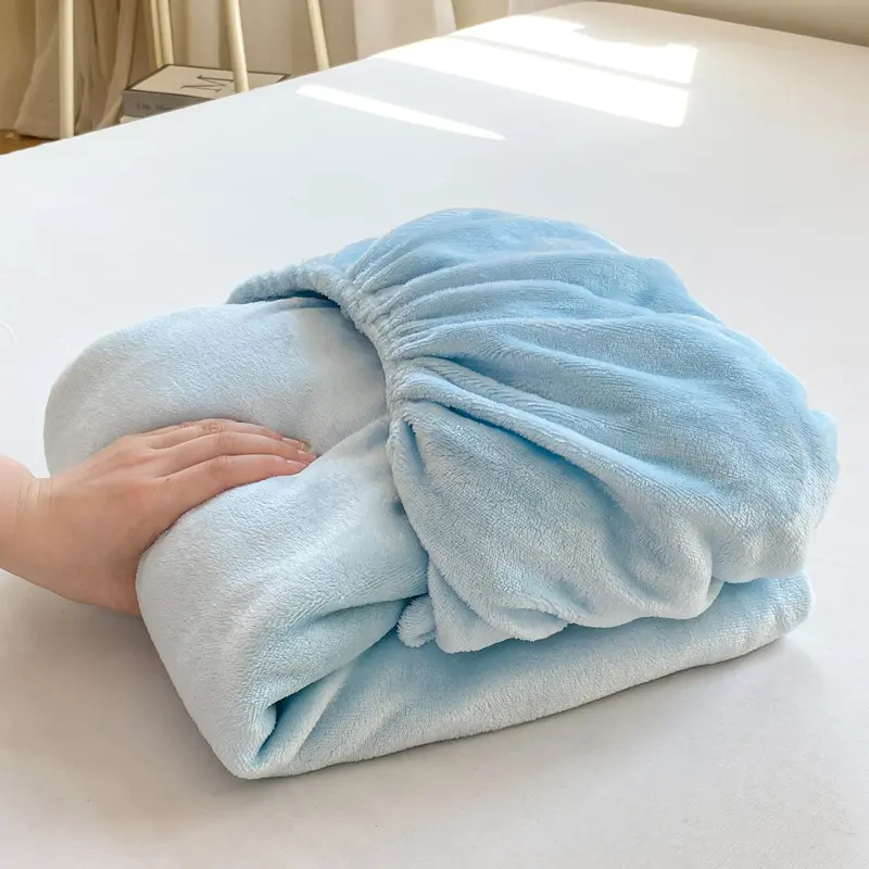 Autumn Winter Warm Fitted Bed Sheet Flannel Soft Comfortable Queen Bed Sheets Thicked Coral Fleece Mattress Cover Plush Bedsheet