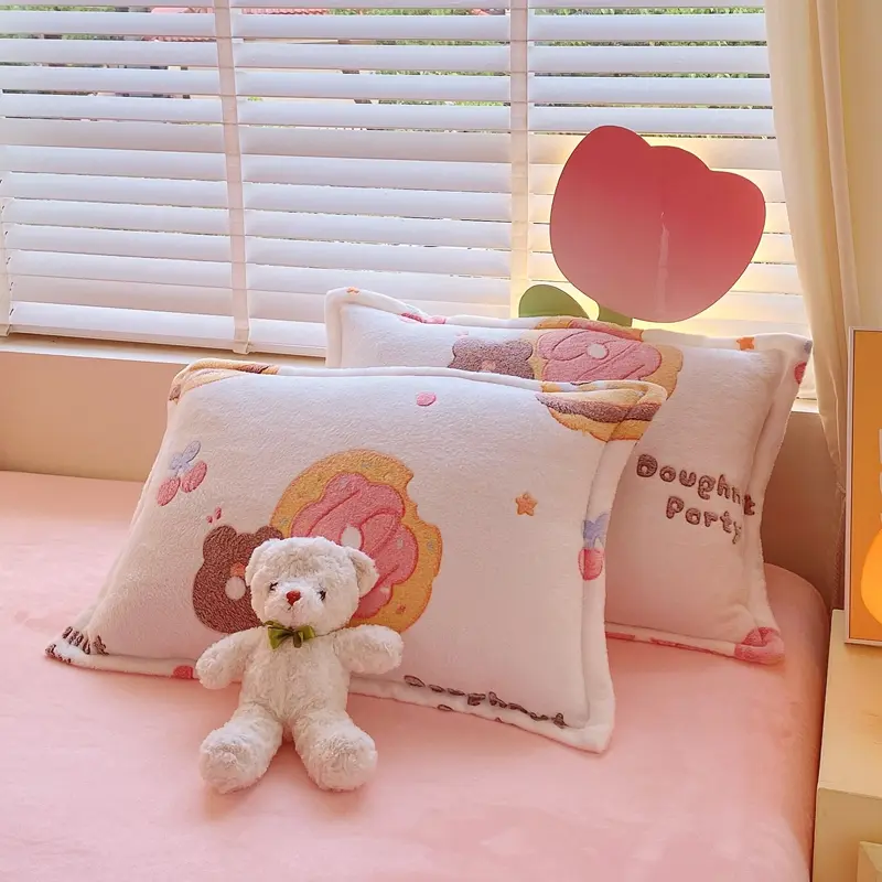 Multi-gauge Cartoon Printed Plush Pillowcase, Rectangular Sleeping Pillowcase, Warm Soft Flannel Pillowcase, Home Decor, Winter