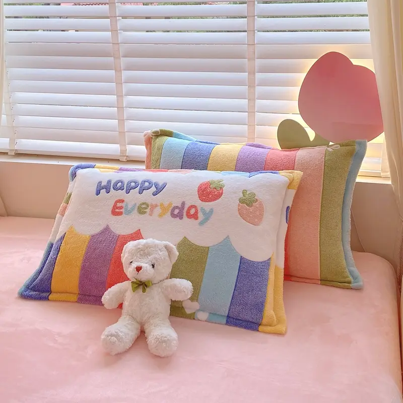 Multi-gauge Cartoon Printed Plush Pillowcase, Rectangular Sleeping Pillowcase, Warm Soft Flannel Pillowcase, Home Decor, Winter
