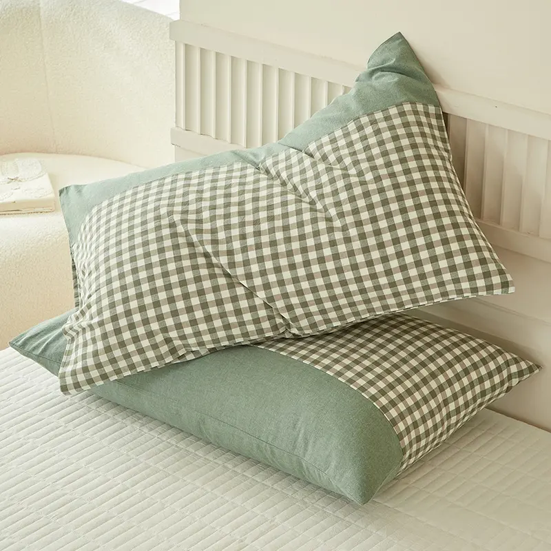 100% Cotton , Grid Cotton Pillowcase Special Wrinkle Craft Super Soft Egyptian Cotton Summer Fall Simple Sleep Pillowcase ﻿