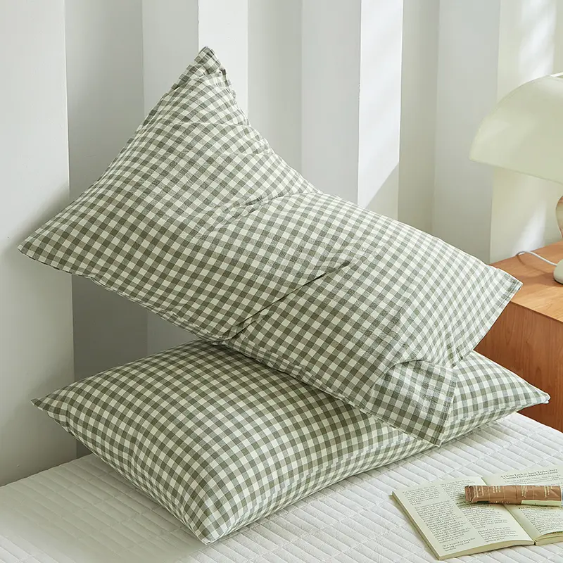100% Cotton , Grid Cotton Pillowcase Special Wrinkle Craft Super Soft Egyptian Cotton Summer Fall Simple Sleep Pillowcase ﻿