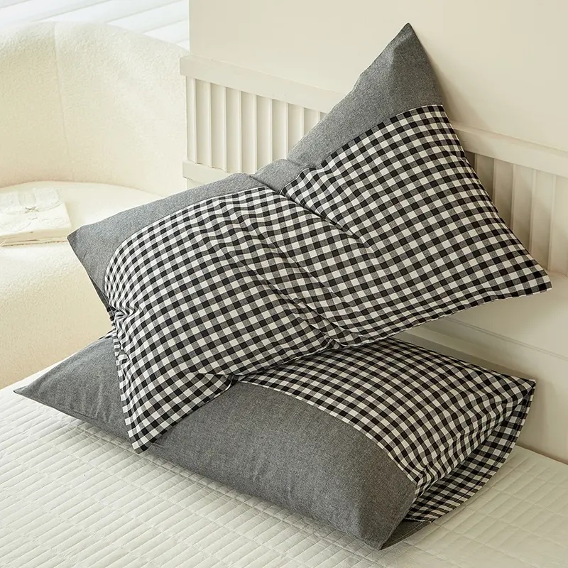 100% Cotton , Grid Cotton Pillowcase Special Wrinkle Craft Super Soft Egyptian Cotton Summer Fall Simple Sleep Pillowcase ﻿