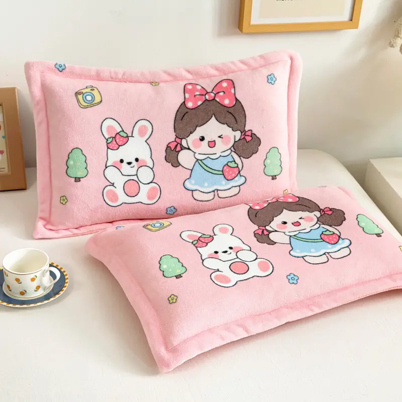 Kids Thick Warm Winter Pillowcase ,Velvet Flannel Skin-Friendly Pillowshams,Fluffy Fabric Pillow Covers Super Soft Home Textiles