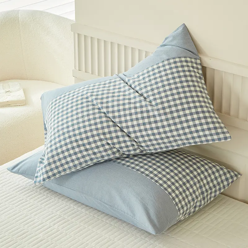 100% Cotton , Grid Cotton Pillowcase Special Wrinkle Craft Super Soft Egyptian Cotton Summer Fall Simple Sleep Pillowcase ﻿