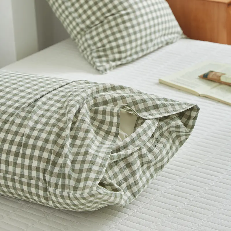 100% Cotton , Grid Cotton Pillowcase Special Wrinkle Craft Super Soft Egyptian Cotton Summer Fall Simple Sleep Pillowcase ﻿