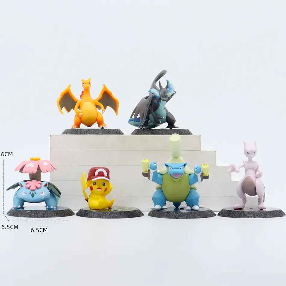 Pokemon 6 Pcs/Set Anime Figure Pikachu 6-7cm Figure Charizard Blastoise Squirtle Bulbasaur Action Figures Model  toys Gifts