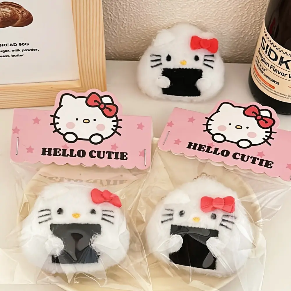 Sanrio Anime Hello Kitty Rice Ball Plush Pendant Kawaii Girls Bag Accessories Cartoon Short Plush Doll Keychain Pendant