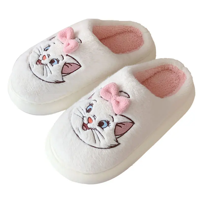 Genuine Cute Disney Cotton Slippers Mary Cat Plush Women'S Winter Warm Soft Bottom Non Slip Home Cartoon Plush Shoes