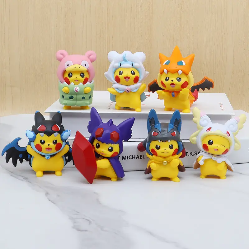 7Pcs/1Set Pocket Monsters Anime Figure Kawaii Pikachu Cosplay In Disguise Action Figures PVC Collection Model Dolls Toy Gift