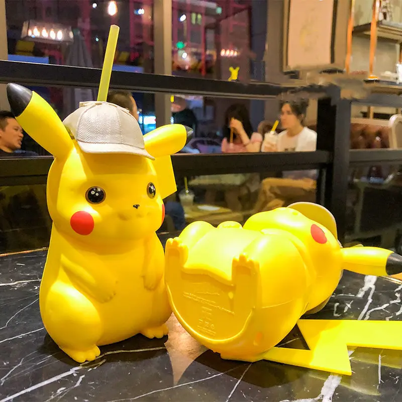 Pokemon Anime Figure Detective Kawaii Pikachu Straw Cup Cute Children's Gift