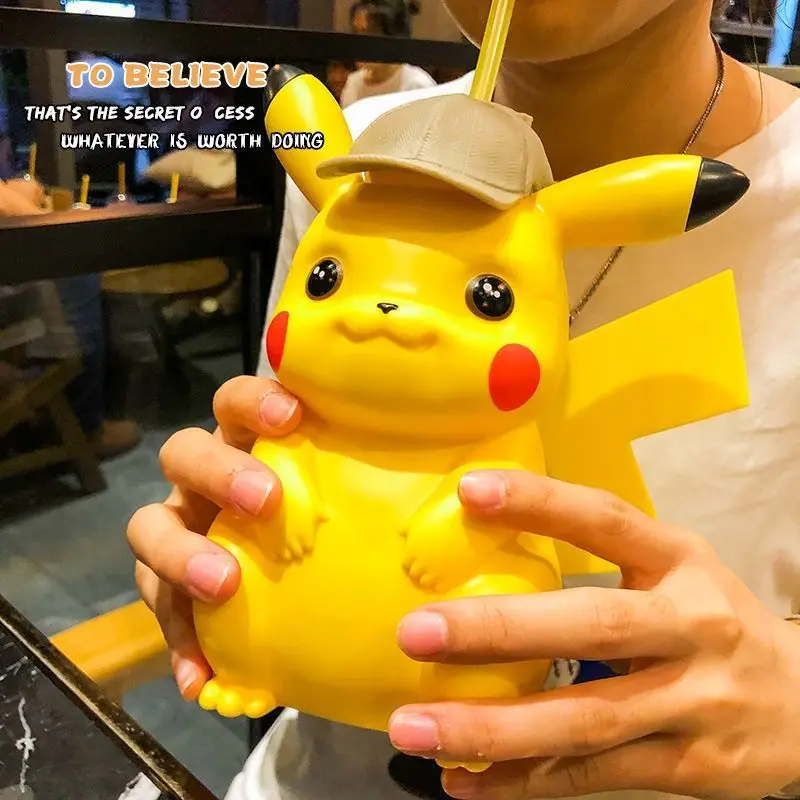 Pokemon Anime Figure Detective Kawaii Pikachu Straw Cup Cute Children's Gift