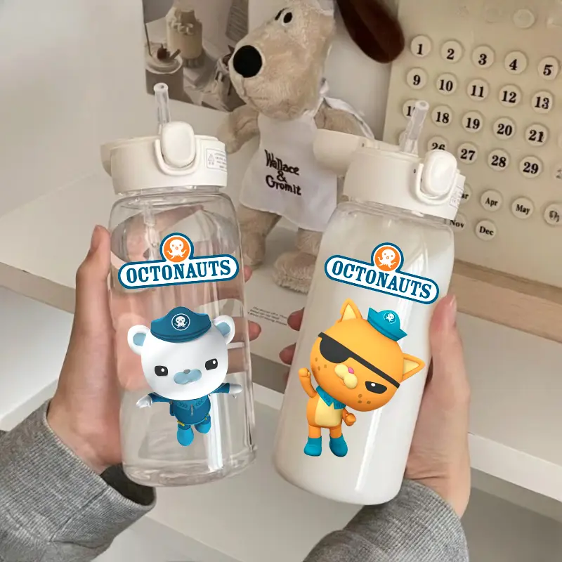 Straw Water Cup The Octonauts Transparent 400\600ml Childrens Drinking Water Bottle Plastic Portable Outdoor Sports Holiday Gift