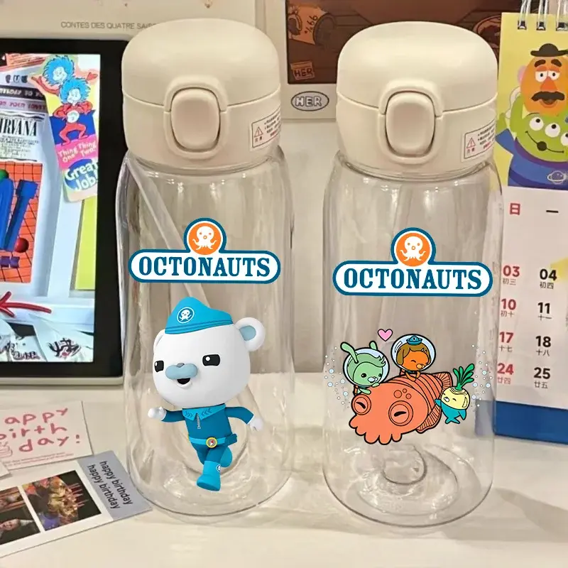 Straw Water Cup The Octonauts Transparent 400\600ml Childrens Drinking Water Bottle Plastic Portable Outdoor Sports Holiday Gift