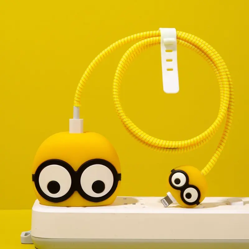 Minions Cable Protective Cartoon Phone Charging Head Cute Case Funny DIY for IPhone 18W 20W Accessories USB Bite Protector Cover