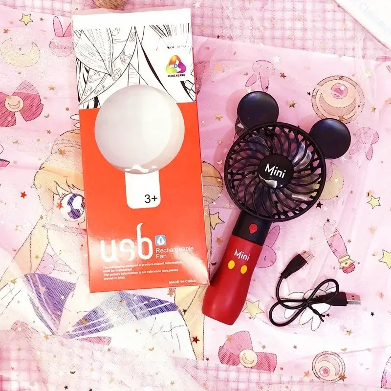 Cartoon Disney Outdoor Portable Usb Fan Air Cooler Cute Mickey Mini Travel Handheld Fan USB Rechargeable Children Toy Gift