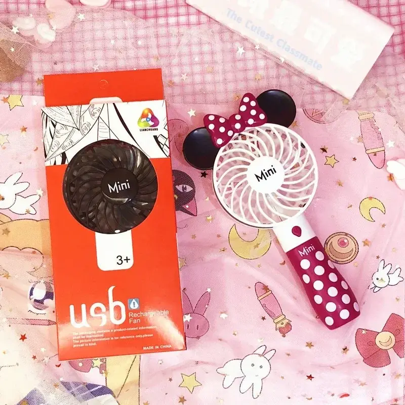 Cartoon Disney Outdoor Portable Usb Fan Air Cooler Cute Mickey Mini Travel Handheld Fan USB Rechargeable Children Toy Gift