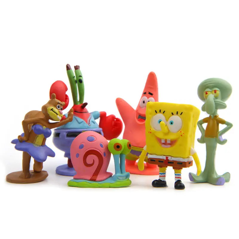 6PCS/set Animation Kawaii Sponges toys Patrick Star Figure Toys Cartoon Crab boss Figure Toys for Children gifts