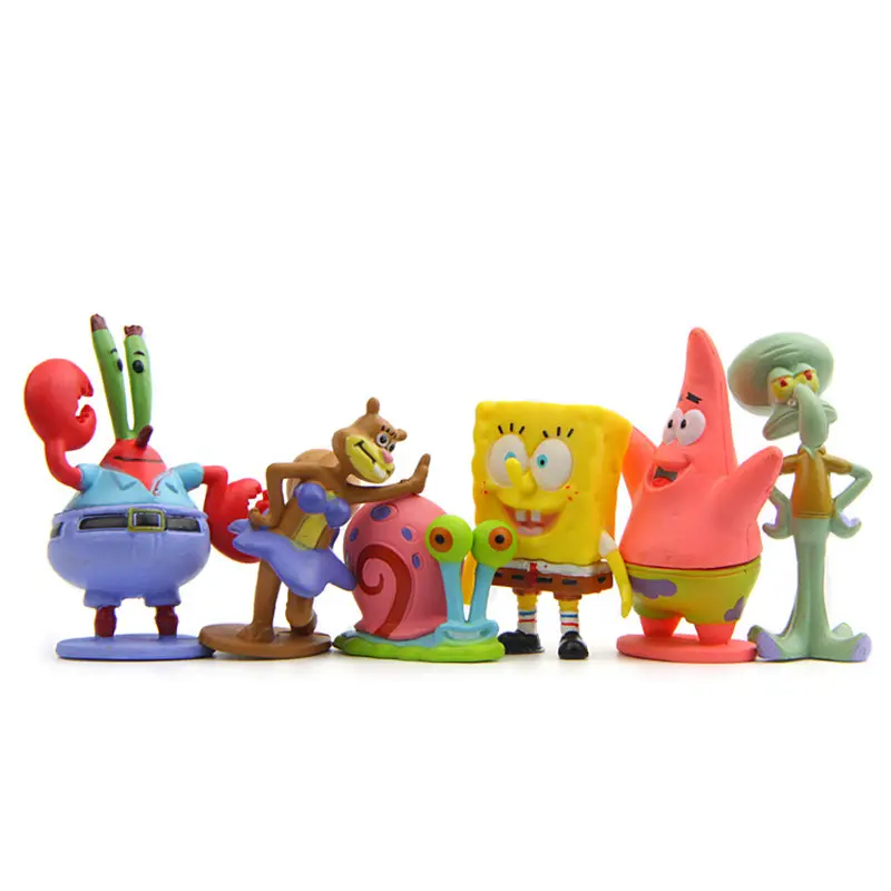 6PCS/set Animation Kawaii Sponges toys Patrick Star Figure Toys Cartoon Crab boss Figure Toys for Children gifts