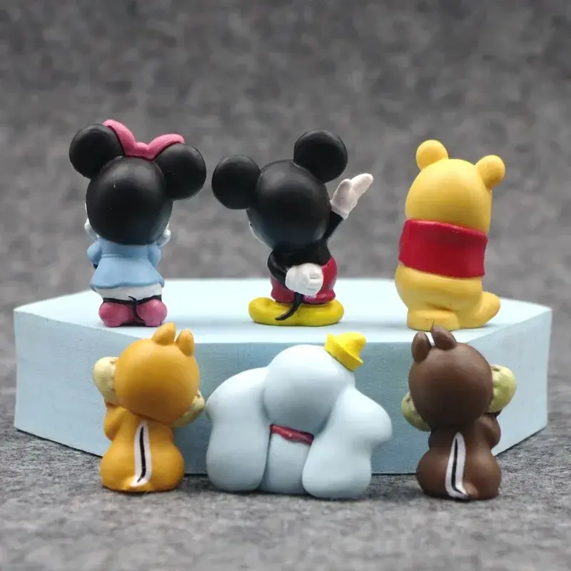6Pcs MIniso Anime Mickey Mouse Action Figure Minnie Pooh Bear Dumbo Kawaii Cartoon Doll PVC Collectible Model GK Toy Kids Gift