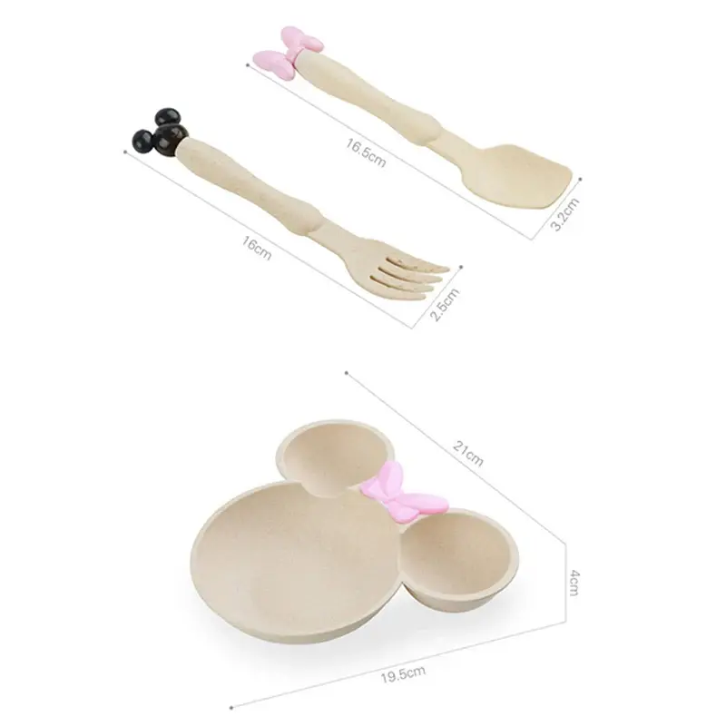 4Pcs Disney Mickey Mouse Baby Divided Complementary Food Plate for Kids Dinner Plates Spoon Set Girls Dinnerware Tableware