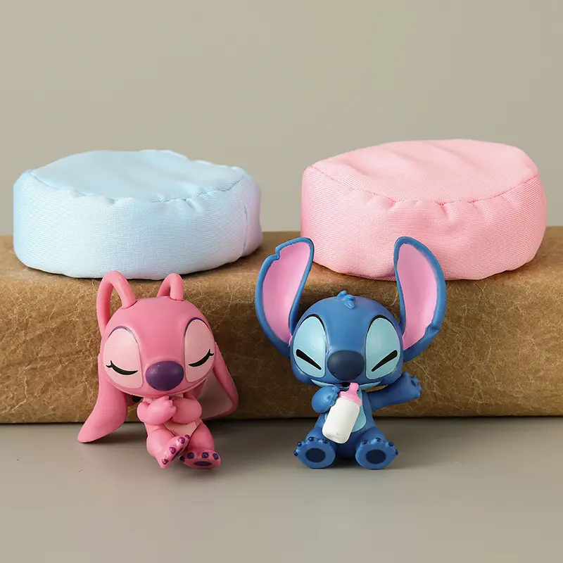 2pcs Disney Stitch Angel Action Figure Cute Kawaii Cartoon Character Toy Doll Creative Model Decoration For Kid Birthday Gifts