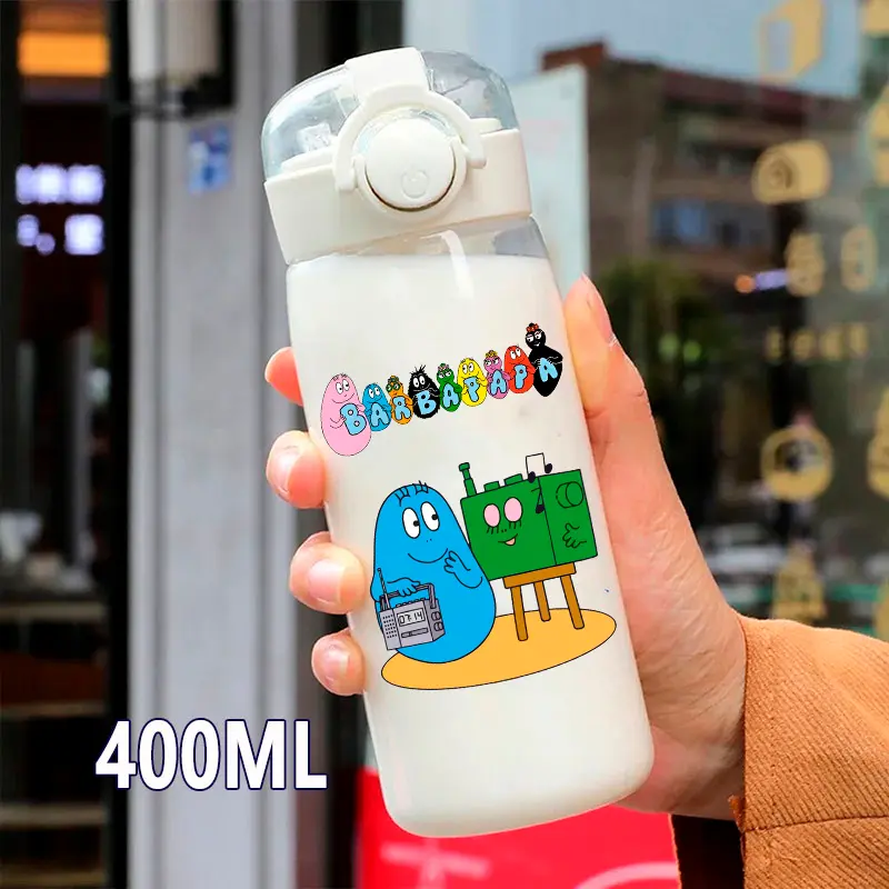 Les Barbapapa 400\600ml Transparent Plastic Straw Water Cup Portable Outdoor Sports Children Drinking Water Bottle Holiday Gifts