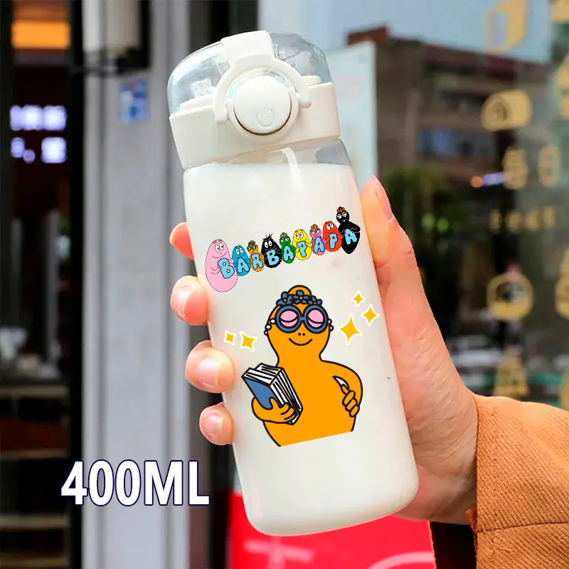 Les Barbapapa 400\600ml Transparent Plastic Straw Water Cup Portable Outdoor Sports Children Drinking Water Bottle Holiday Gifts
