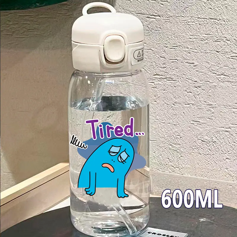 Les Barbapapa 400\600ml Transparent Plastic Straw Water Cup Portable Outdoor Sports Children Drinking Water Bottle Holiday Gifts