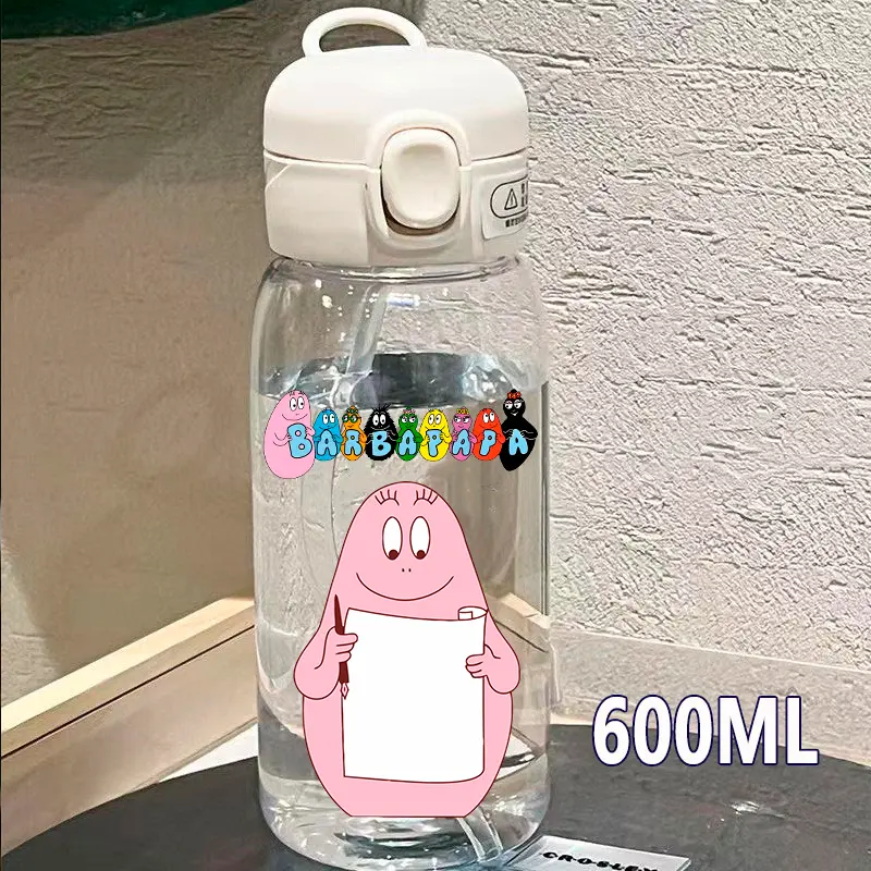 Les Barbapapa 400\600ml Transparent Plastic Straw Water Cup Portable Outdoor Sports Children Drinking Water Bottle Holiday Gifts