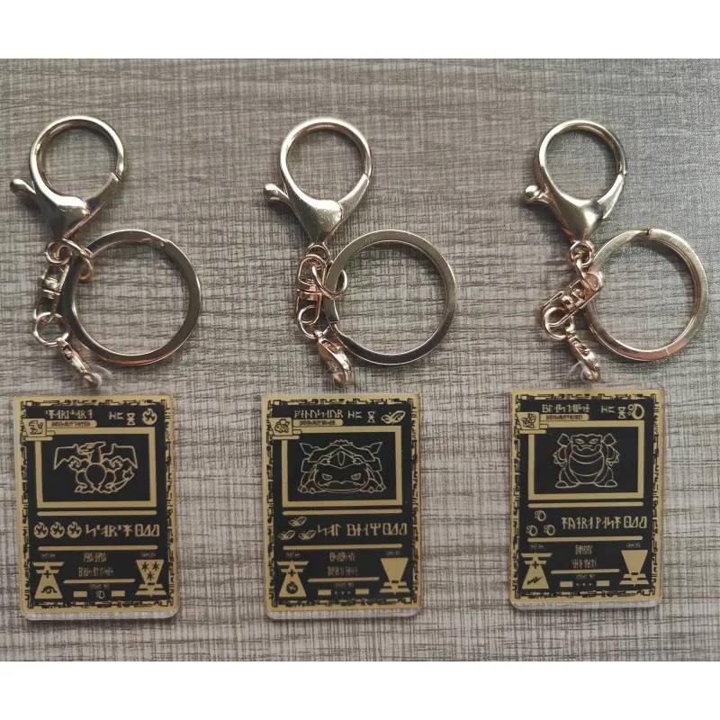 Pokemon Anime Small Card Key Chain Charizard Keychains Blastoise Venusaur Mewtwo Diy Acrylic Action Toy Figures Game Collection