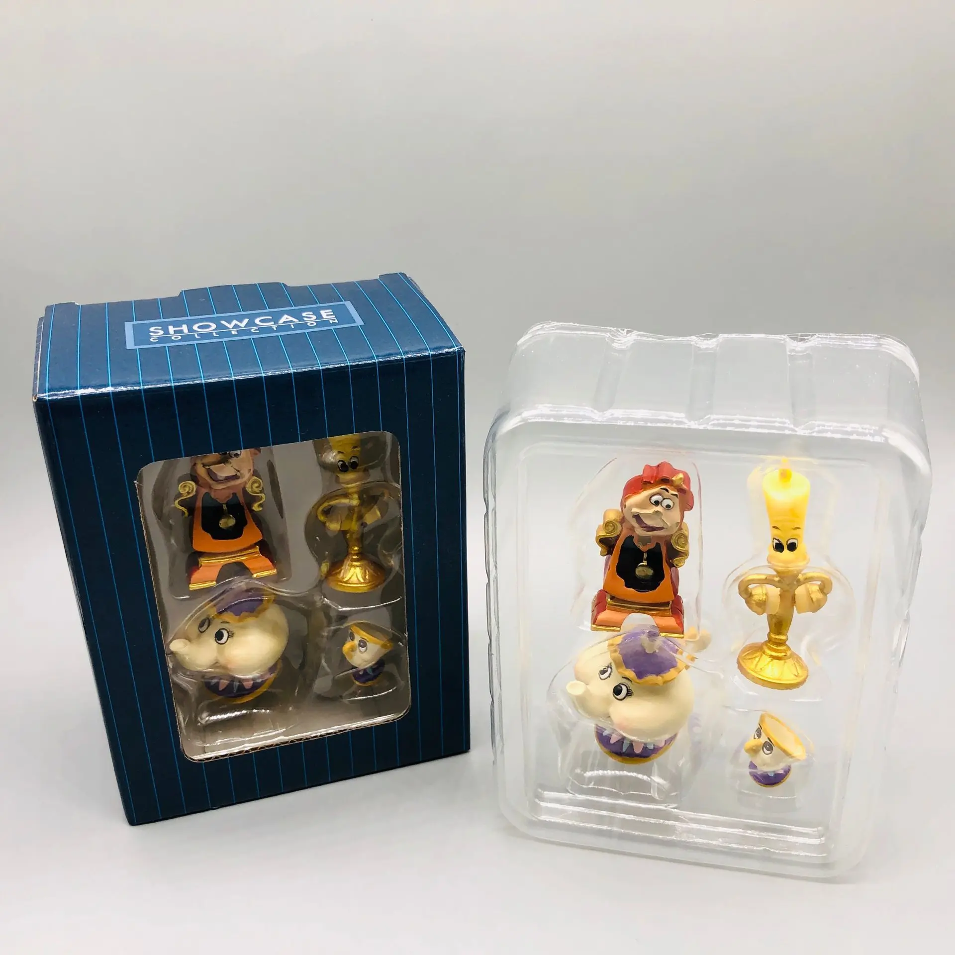 4Pcs/set Disney Anime Beauty And The Beast Cogsworth Mr Clock Model Collectible Decoration Figurine Toys Kids Charm Gifts