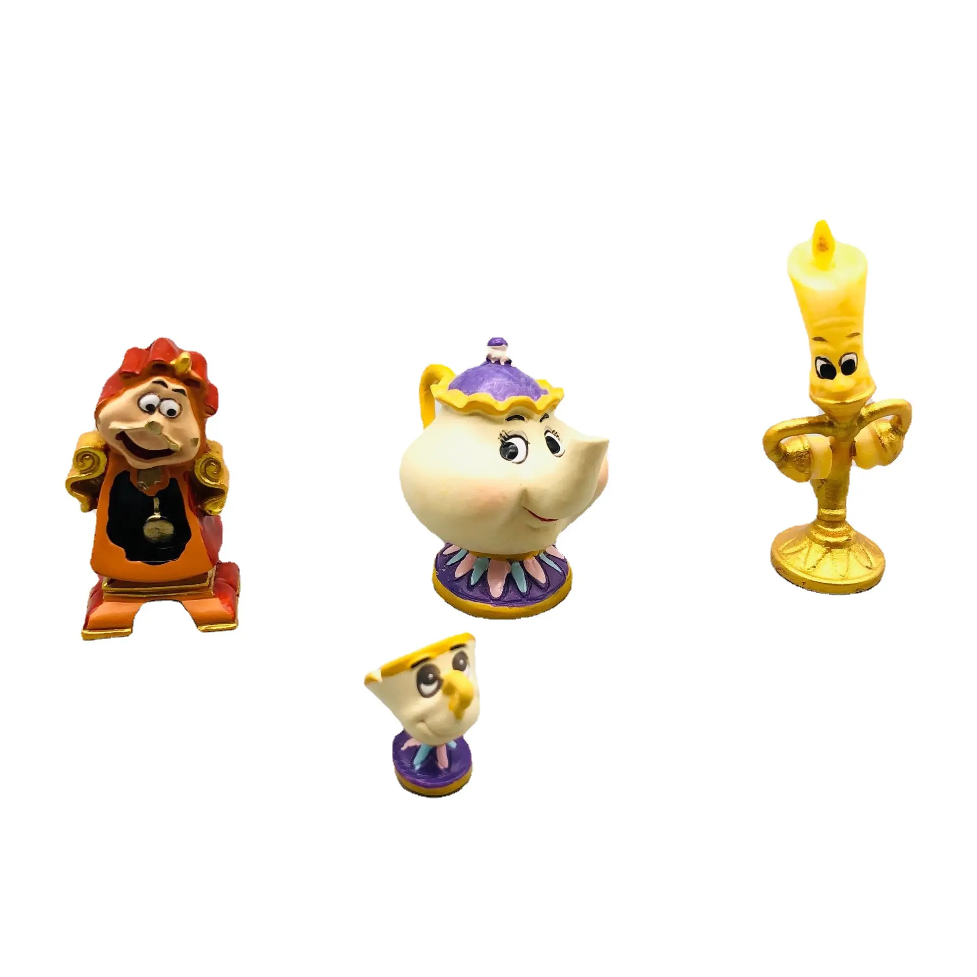 4Pcs/set Disney Anime Beauty And The Beast Cogsworth Mr Clock Model Collectible Decoration Figurine Toys Kids Charm Gifts