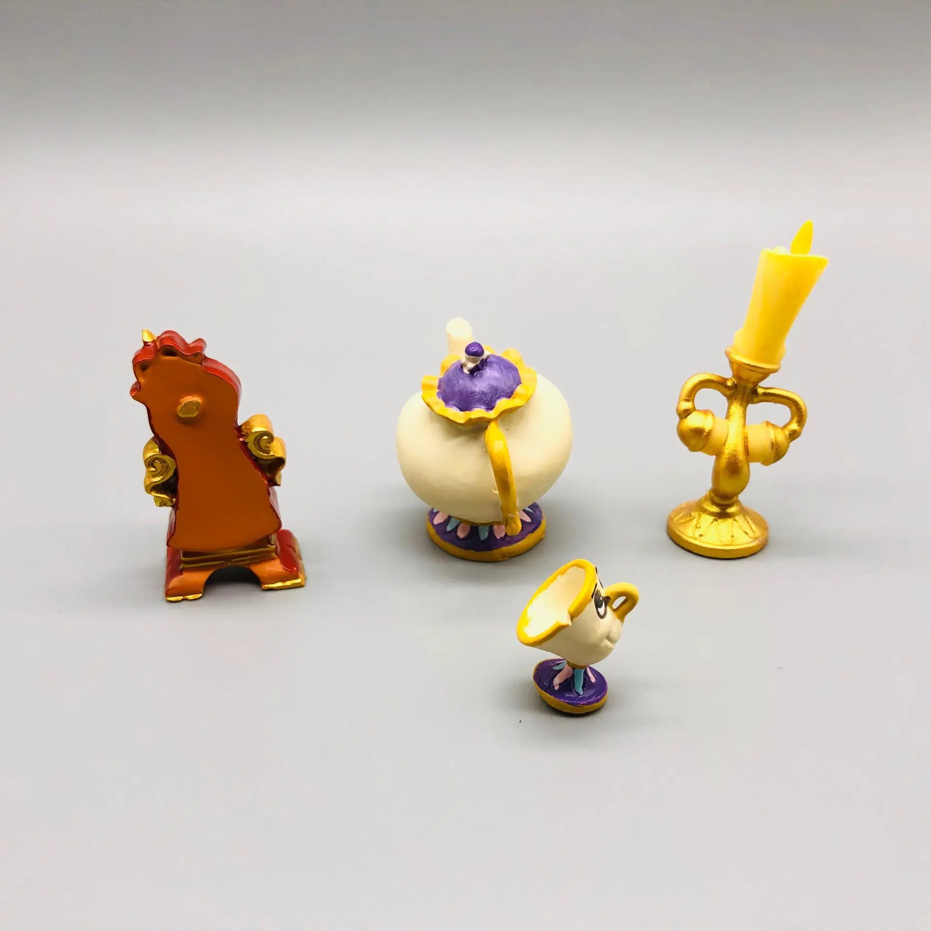 4Pcs/set Disney Anime Beauty And The Beast Cogsworth Mr Clock Model Collectible Decoration Figurine Toys Kids Charm Gifts