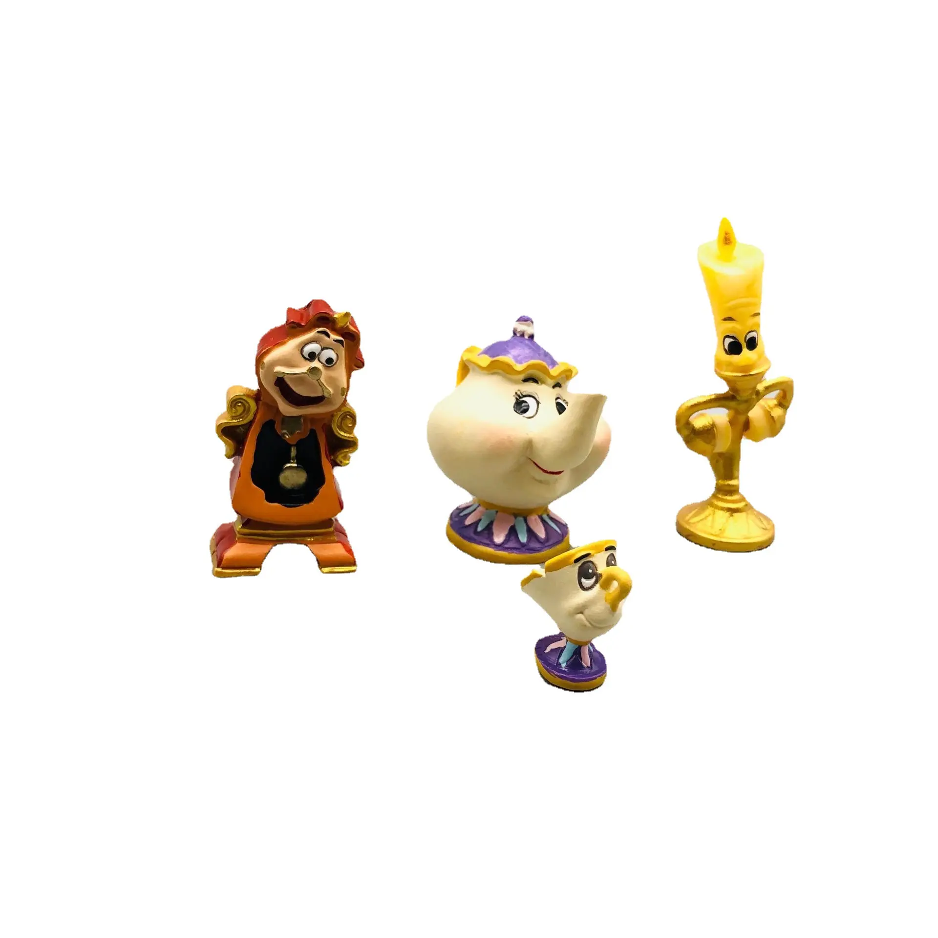 4Pcs/set Disney Anime Beauty And The Beast Cogsworth Mr Clock Model Collectible Decoration Figurine Toys Kids Charm Gifts