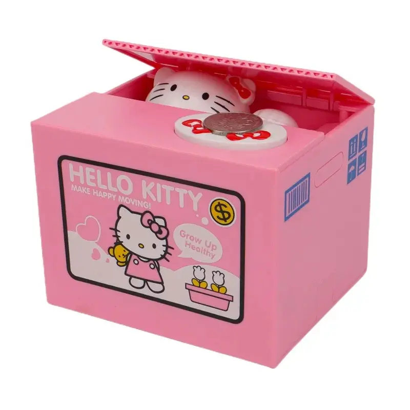 Hello Kitty  Piggy Bank Sanrio Action Figure Anime Cartoon KT Cat Stealing Coins Piggy Bank Money Safe Birthday Children's Gifts